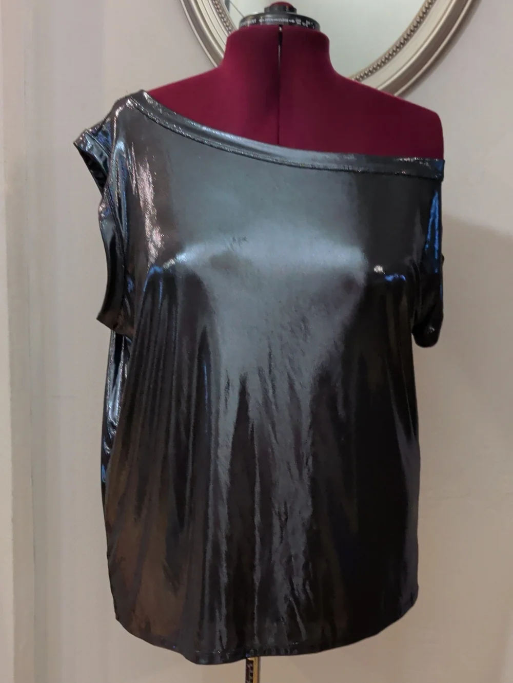torrid Black Metallic Off-Shoulder Top with Plum Detail